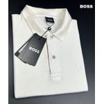 Camiseta Gola Polo Hugo Boss Creme Com Detalhe Lateral 