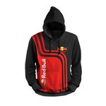 MOLETOM COM CAPUZ RED BULL PRETO/VERMELHO MANGA LISA