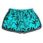 SHORT PRAIA FEMININO FOLHAGEM AZUL COM PRETO