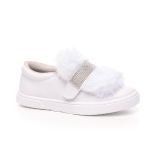 Tênis Infantil Slip On Branco 3 em 1 Pelúcia e Strass 