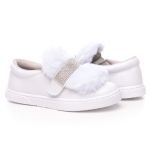 Tênis Infantil Slip On Branco 3 em 1 Pelúcia e Strass 