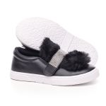 Tênis Infantil Slip On Preto 3 em 1 Pelúcia e Strass 