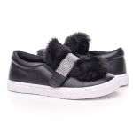 Tênis Infantil Slip On Preto 3 em 1 Pelúcia e Strass 