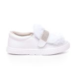 Tênis Infantil Slip On Branco 3 em 1 Pelúcia e Strass 