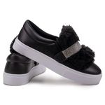 Tênis Slip On Preto 3 em 1 Pelúcia e Strass