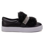 Tênis Slip On Preto 3 em 1 Pelúcia e Strass