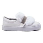 Tênis Slip On Branco 3 em 1 Pelúcia e Strass