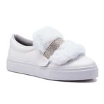 Tênis Slip On Branco 3 em 1 Pelúcia e Strass