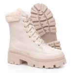 Bota Tratorada Detalhe Pelucia Off White Tenehi