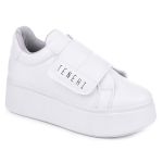 Tênis Feminino Casual Branco Plataforma Sola Alta com Tira