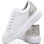 Tênis Tenehi Branco Detalhe Glitter Shinning Prata