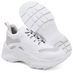 Tênis New Recortes Branco e Cinza Sneaker Chunky - Cadarço Adicional 