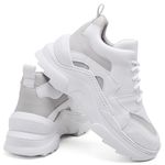 Tênis New Recortes Branco e Cinza Sneaker Chunky - Cadarço Adicional 