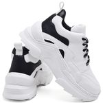 Tênis New Recortes Branco e Preto Sneaker Chunky - Cadarço Adicional 