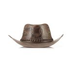1651KP-Chapéu Unissex Estilo Americano Couro Linha Barretos Marrom