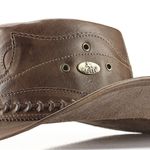 1651KP-Chapéu Unissex Estilo Americano Couro Linha Barretos Marrom
