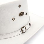 1654KP-Chapéu Estilo Americano em Couro Legitimo Linha Texas Branco