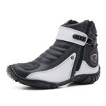 271AT-Bota para motociclista em couro Legitimo com proteção na cor preto Branco