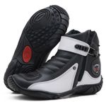 271AT-Bota para motociclista em couro Legitimo com proteção na cor preto Branco
