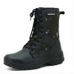 293-Bota masculina estilizada Exército Brasileiro Couro Legítimo preto e lona camuflada 