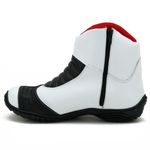 305AT-Bota motociclista couro semi impermeável protetores de borracha na cor branco preto