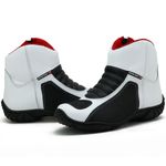 305AT-Bota motociclista couro semi impermeável protetores de borracha na cor branco preto