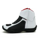 305AT-Bota motociclista couro semi impermeável protetores de borracha na cor branco preto