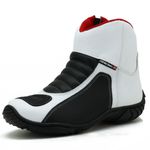 305AT-Bota motociclista couro semi impermeável protetores de borracha na cor branco preto