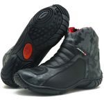 305AT-Bota motociclista couro semi impermeável protetores de borracha na cor cinza camuflado