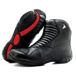 301AT-Bota para motociclista de cano médio em couro com protetor borracha na cor preto 