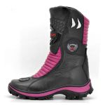 302AT-Bota Motociclista two-wheel adventure robusta em Couro Legítimo pink