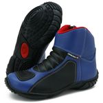 305AT-Bota motociclista couro semi impermeável protetores de borracha na cor azul e preto