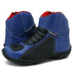 305AT-Bota motociclista couro semi impermeável protetores de borracha na cor azul e preto