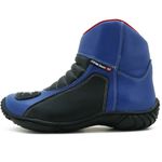 305AT-Bota motociclista couro semi impermeável protetores de borracha na cor azul e preto