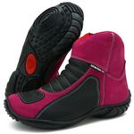 305AT-Bota motociclista couro semi impermeável protetores de borracha na cor pink preto