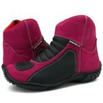 305AT-Bota motociclista couro semi impermeável protetores de borracha na cor pink preto