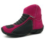 305AT-Bota motociclista couro semi impermeável protetores de borracha na cor pink preto