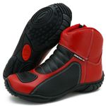 305AT-Bota motociclista couro semi impermeável protetores de borracha na cor vermelho preto