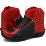 305AT-Bota motociclista couro semi impermeável protetores de borracha na cor vermelho preto