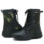 285AT-Coturno Estilizado militar em couro legítimo para caça e pesca na cor preto e camuflado 
