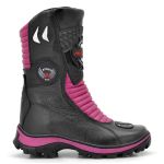 302AT-Bota Motociclista two-wheel adventure robusta em Couro Legítimo pink