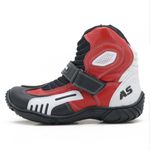 406AT- Bota para motociclista AS-RACING em legitimo couro natural reforçada preto e branco vermelho