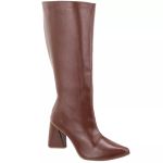23020FP Bota Feminina Montaria bico fino Cano Alto conforto Marrom