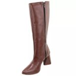 23020FP Bota Feminina Montaria bico fino Cano Alto conforto Marrom