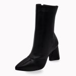 23026PF Bota Feminina Bico Fino Estilizada Urbana conforto Preto
