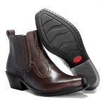 1600KPV05-Bota Country Masculina Em Couro Nobre Legítimo Marrom