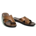 R24TCW-Sandalia Masculina de couro descanso, elegancia e conforto para seus pés Marrom