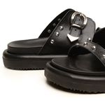 Sandália Papete Feminino Couro forrada Emy Preto 571 Preto