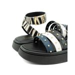 Sandália de Couro Flatform Feminina forrada Alice Preto 203 Azul