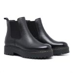381LC-Bota Feminina em couro forrada palmilha espumada Preto